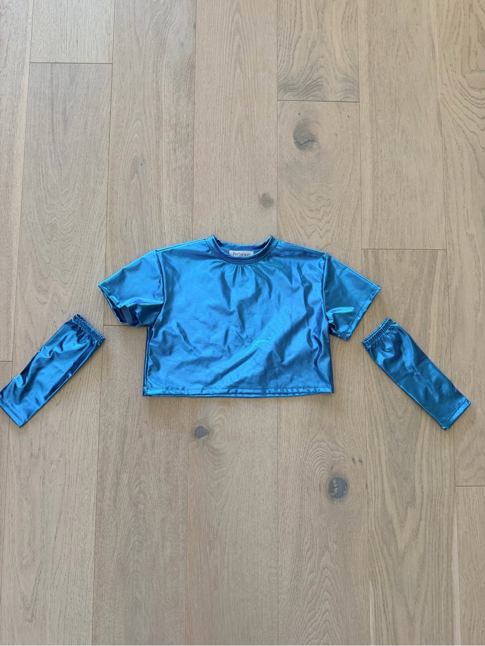 Girls Dance Metallic Blue Crop Top with Arm Guards